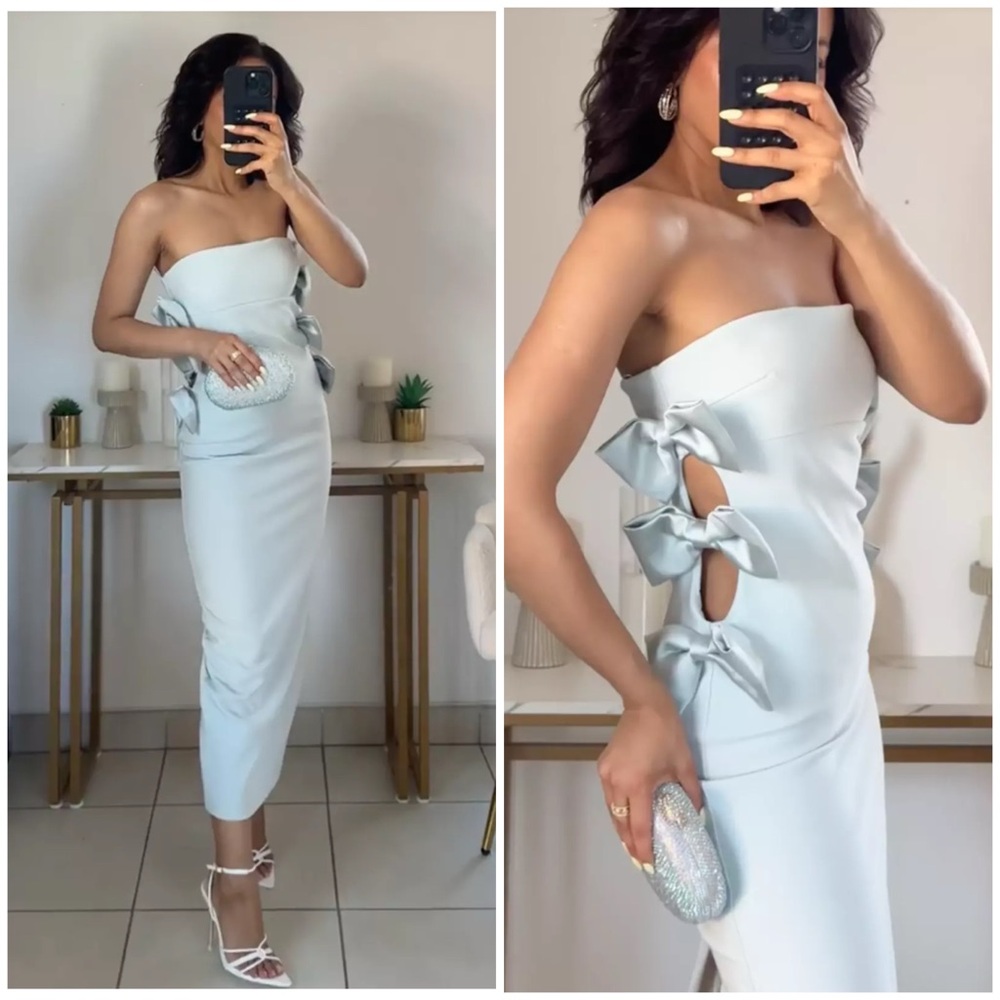 Zara NWT satin effect bow midi dress